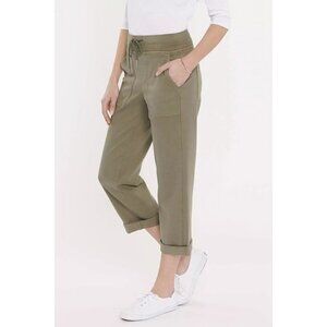 NYDJ Drawstring Cargo Pants Plus Size 28W Stretch   Moss Green Rolled Cuff